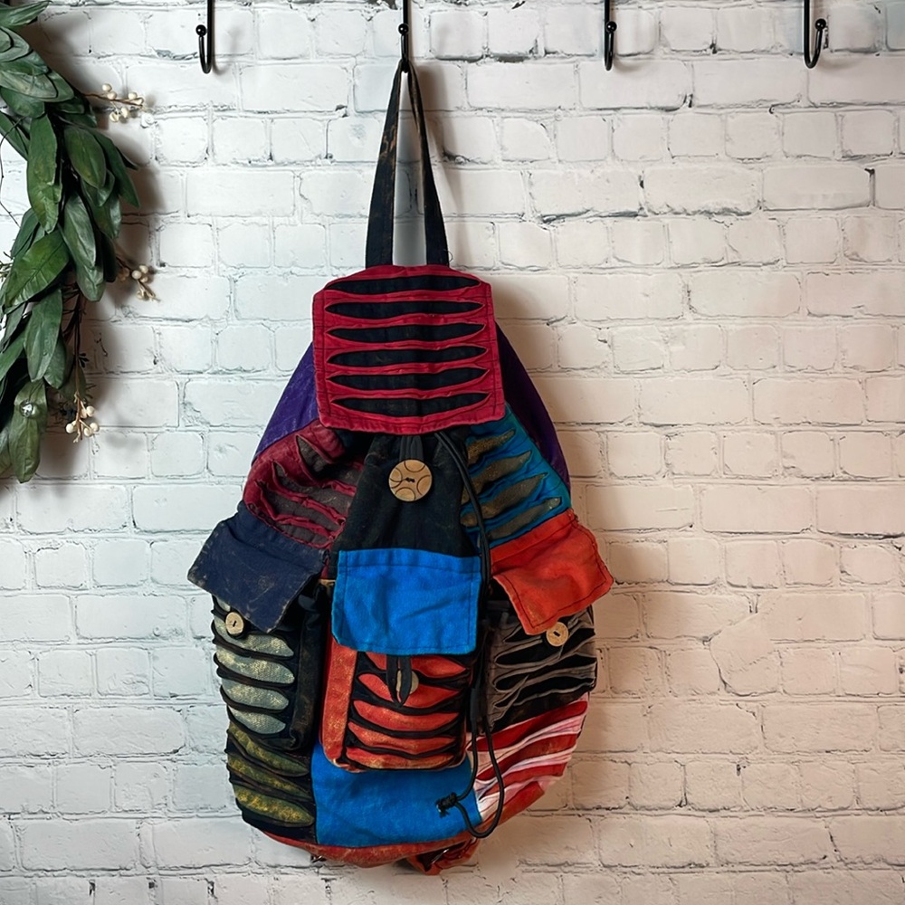 RIMA BEACHWORLD Hippie Boho Patchwork Multi-Color Cotton Backpack